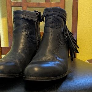 Sam Edelman Black Leather Ankle Boots with Fringe